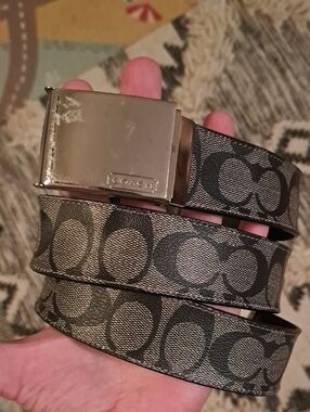 Coach Black Signature Canvas Belt with Silver Buckle
